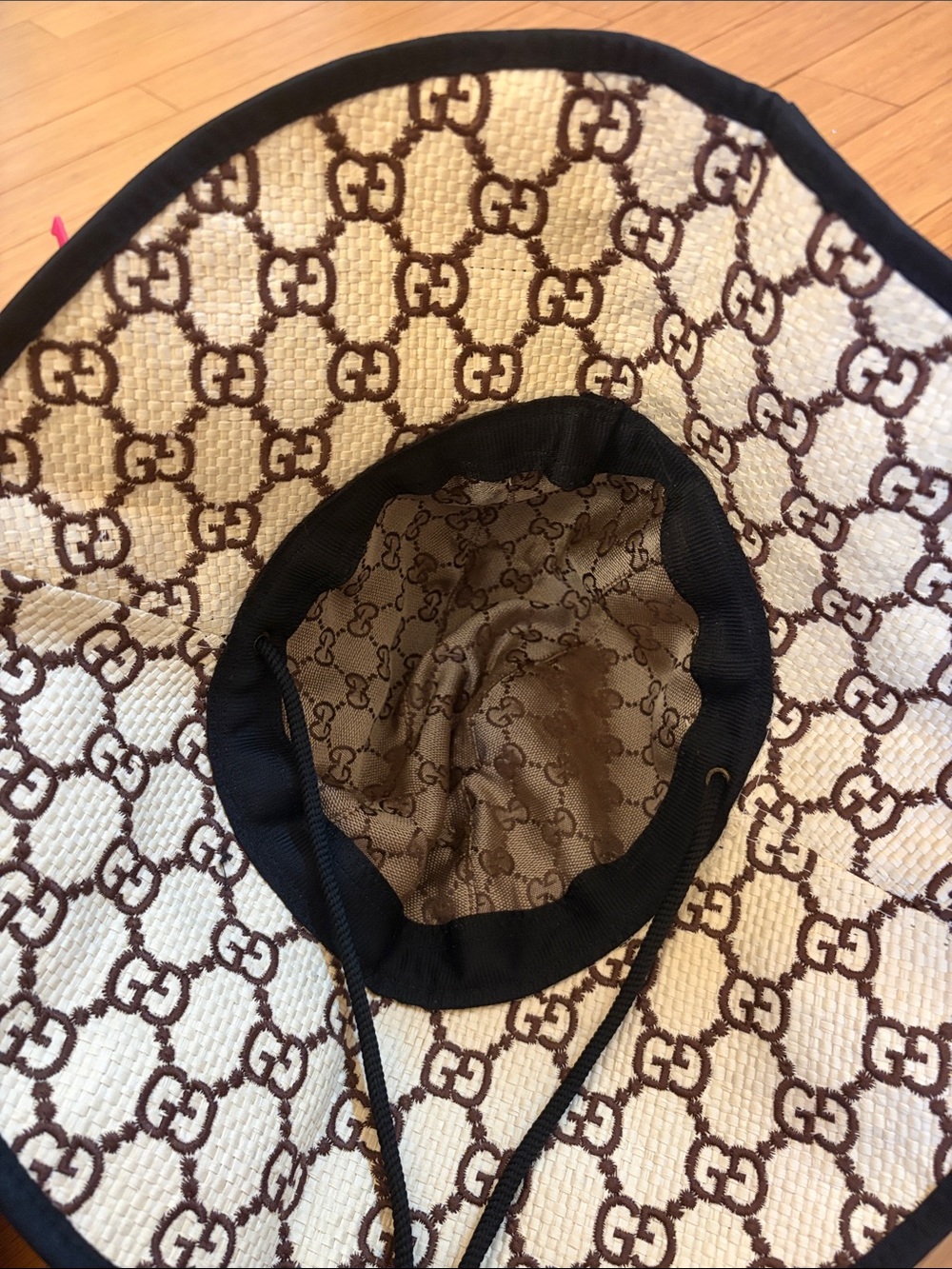 Designer-Style Woven Sun Hat in Cream and Brown - Picture 2 of 3
